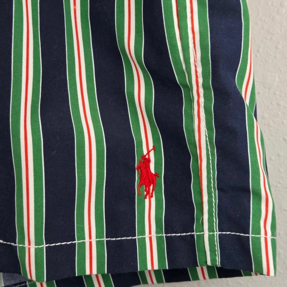 Polo Ralph Lauren Men Swim Trunks XL Navy Blue Green Red Striped Mesh Lined Pony